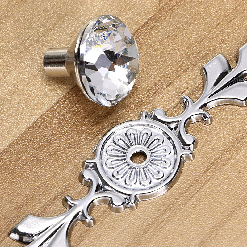Sumnacon Drawer Dresser Knobs Pull Handles - Crystal Glass Diamond Decorative Knobs with Plate, Cabinet Cupboard Door Knobs with Screws for Kitchen Bathroom Office Decoration Pack of 10 6.7 Inch Silver