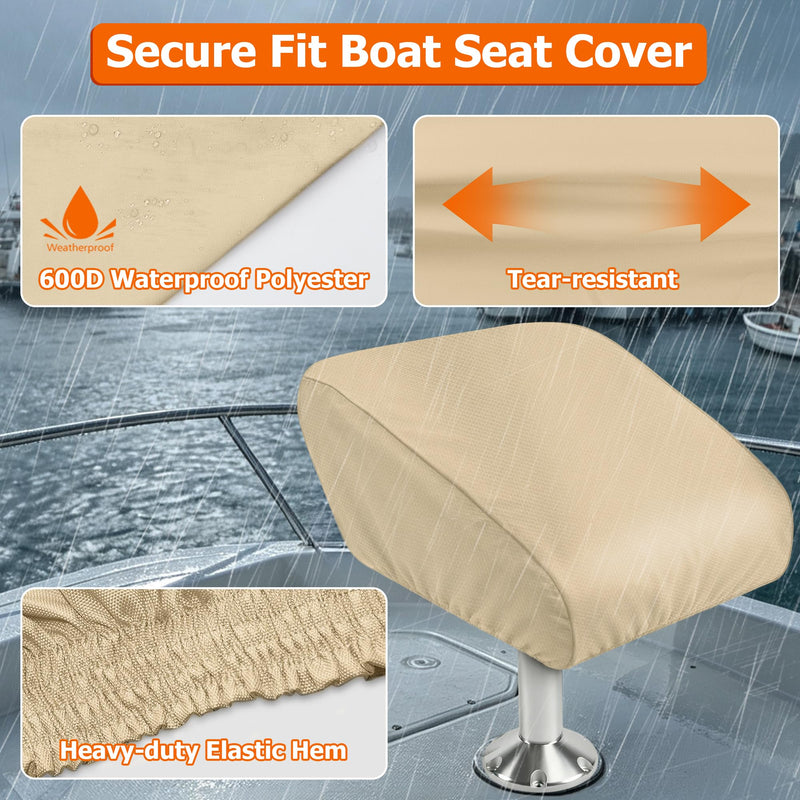 iCOVER Boat Folding Seat Cover - 600 Denier Canvas Waterproof Heavy-Duty Weather Resistant Material Trailerable Fishing Chair Covers Beige 2 Pack