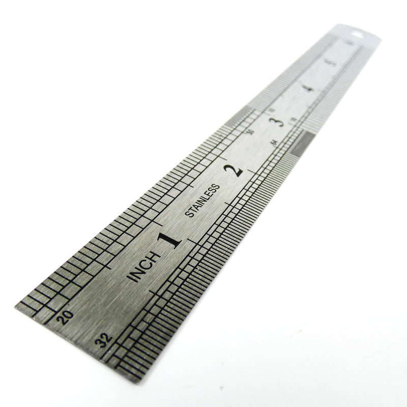 Stainless steel ruler, metal, 15 cm | Millimeter & Inch Scale, For School, Office & Workshop, Single Lengths Or Set Available 15 cm (Single)