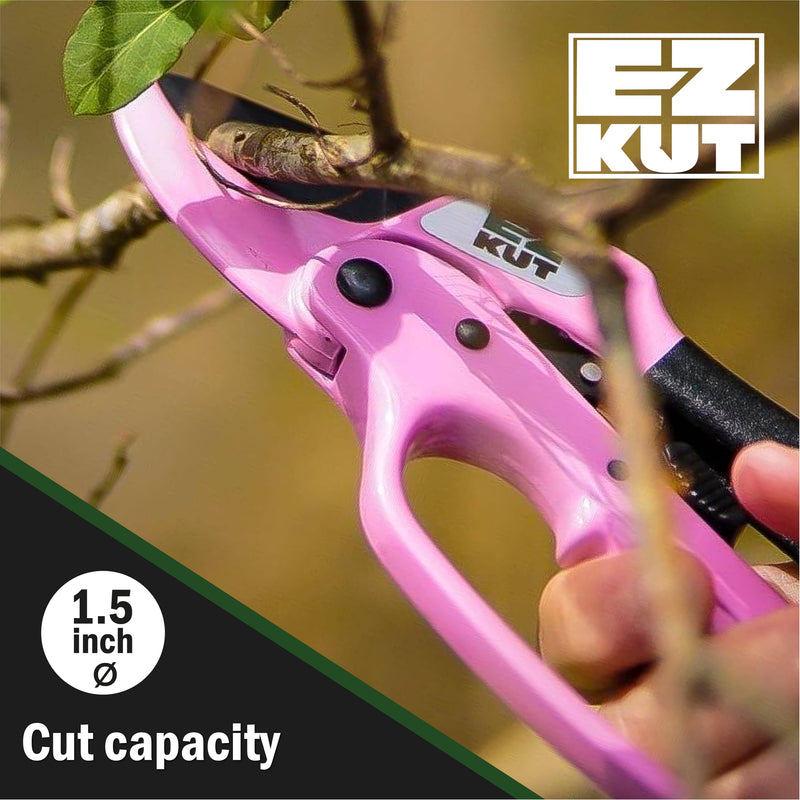 EZ Kut Heavy Duty Pruners Ratchet Hand Pruner with Ratcheting Action Great Garden Hand Tool Clippers Gardening pruners arthritis tools Ratcheting Anvil Hand Pruner Pruning Shears Heavy Duty Since 1988 3130PNK