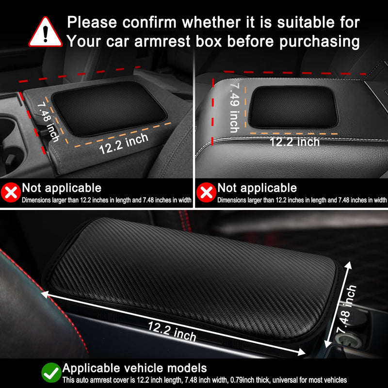 Amiss Car Center Console Pad, Universal Waterproof Car Armrest Seat Box Cover, Car Interior Accessories, Carbon Fiber PU Leather Auto Armrest Cover Protector for Most Vehicle, SUV, Truck, Car (Black) Black-A