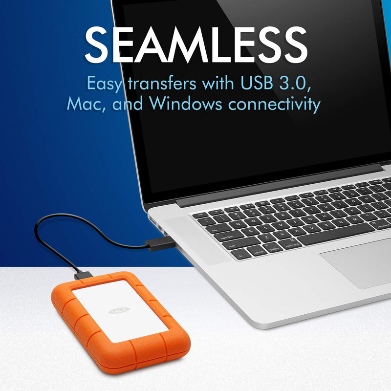 LaCie Rugged Mini 2TB External Hard Drive Portable HDD - USB 3.0/ 2.0 Compatible, Drop Shock Dust Rain Resistant Shuttle Drive, For Mac And PC Computer (LAC9000298), orange Mini HDD