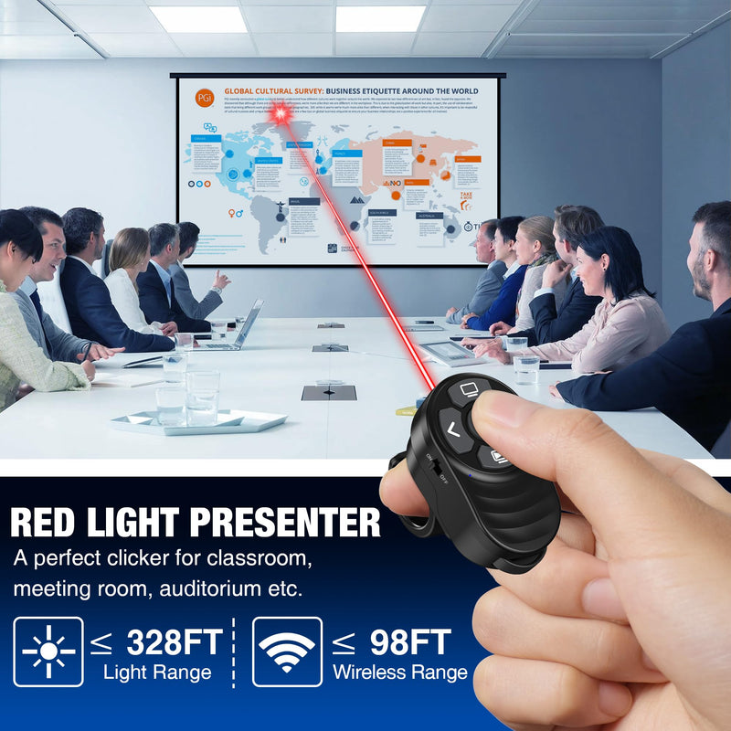 Wireless Presentation Clicker Rechargeable, Finger Ring Powerpoint Clicker with Red Laser Pointer, Presenter Remote PPT Clicker for Powerpoint Presentations for Mac Computer Laptop X250