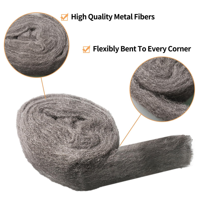 4 rolls of mice 000 steel wool, 16 m, effective steel wool against mice, holes, wall, cracks, rodent stop, mouse repellent, steel wool for home, garage and garden.