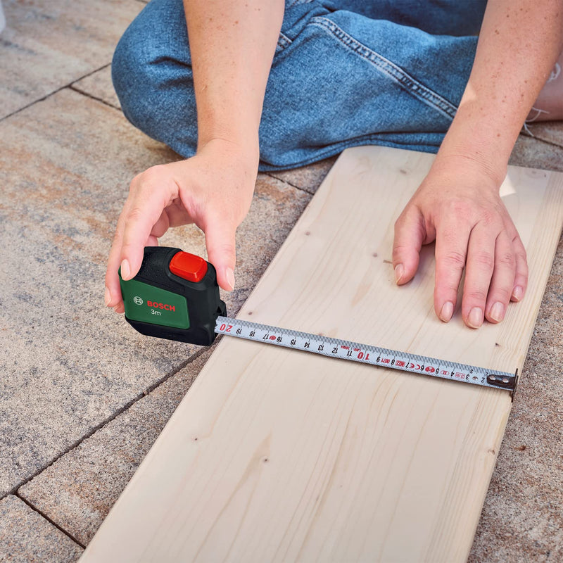 Bosch Home and Garden Bosch Tape Measure 3m (Autolock; 19mm wide tape, nylon coated, accurate 3 meter tape measure with bi-directional hook and metal belt clip)