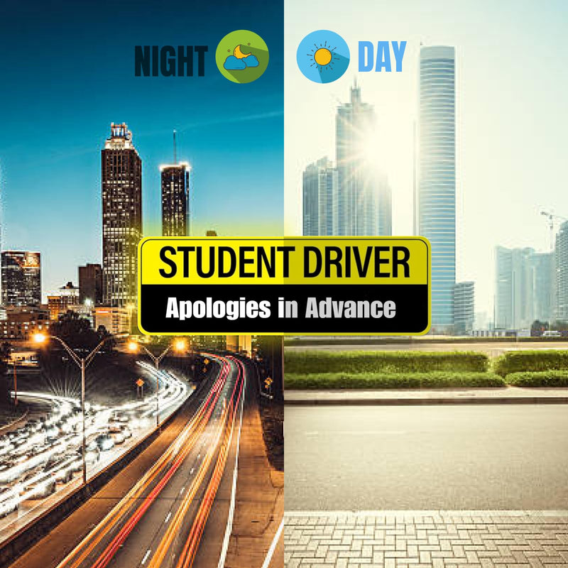 Student Driver Magnet for Car - 2-Pack Reflective Funny Magnetic Bumper Sticker Set - Removable Novice Driver Safety Attention Sign - Weather-Resistant 10 x 3.5 Yellow-black