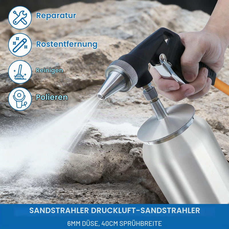 Sand Blaster Gun Compressed Air Working Pressure 6.5-8 Bar Sand Blaster Air Requirement 198 L/min, Sand Blaster, Jet Gun Suitable for Polishing, Rust Removal, Cleaning of Contaminants