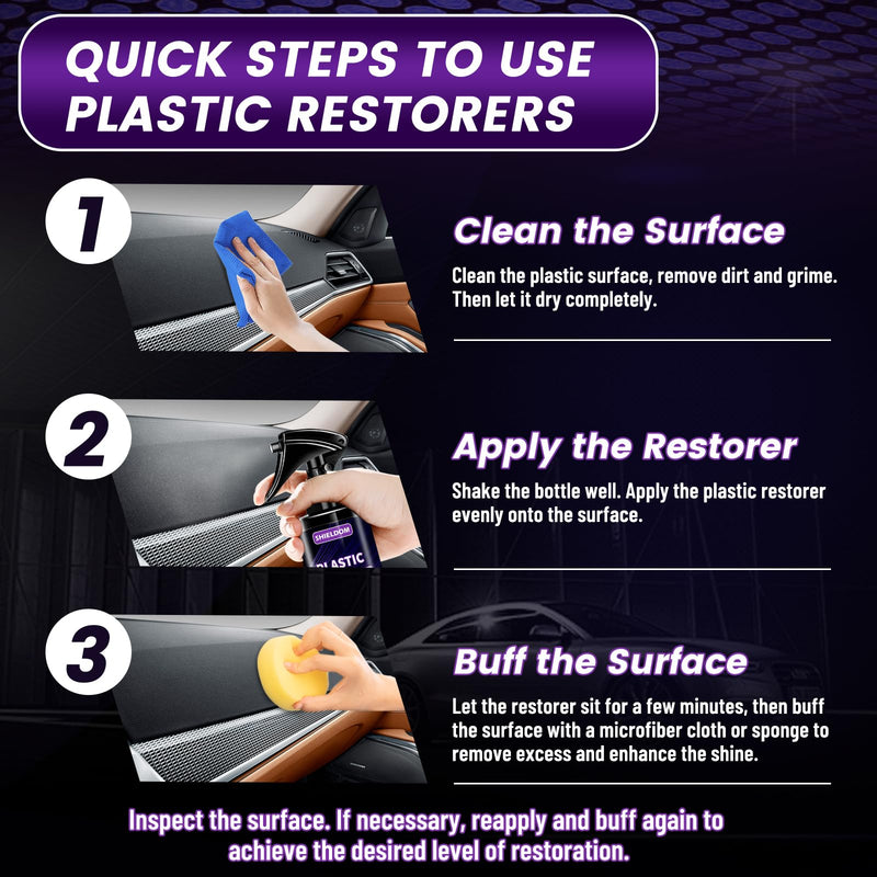 Plastic Restorer for Cars Ceramic Plastic Coating Plastic Trim Quick Restoration Bring Plastic, Rubber, and Vinyl Back to Life, Buff for Shine, Restore Flexibility, UV Protection - 5oz/150ml