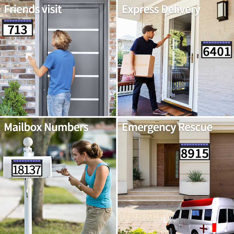 Solar Address Sign, Lighted Address Plaque Outdoor Waterproof, Illuminated RGBW Color Address Numbers, House Numbers for Home Street Mailbox Outside Black(RGBW) 6.5 IN(wall mounted)