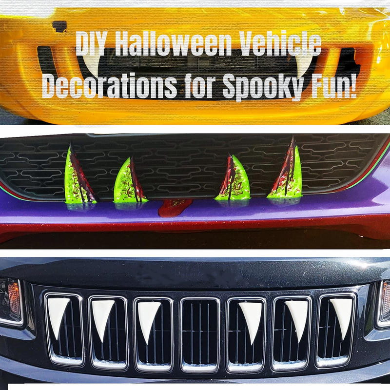 Halloween Decoration Car Teeth for Cars, Truck, or SUV,Vampire Fangs Teeth for car- Mounts to Front Grille on Vehicles,DIY Your Car,A Pair White Large Teeth