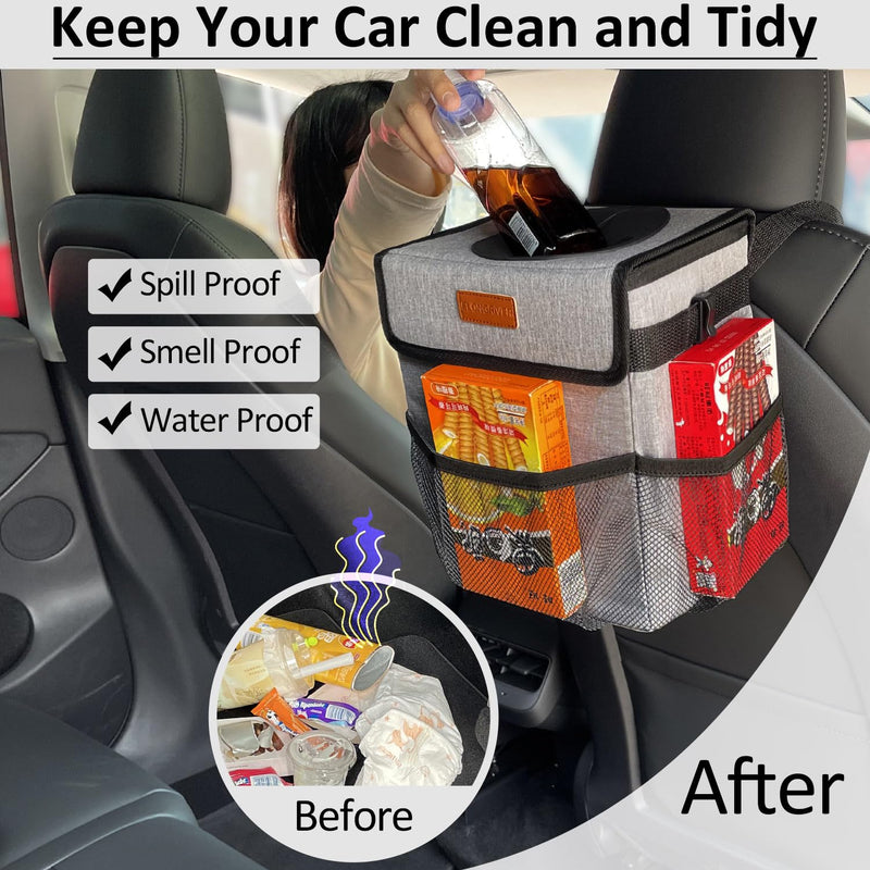 Car Trash Can Bin for Back Seat Leak Proof, Cute Trash Bag Hanging, for SUV Truck Van, Automotive Vehicle Garbage Cans Front Seat Grey 2 Gallons