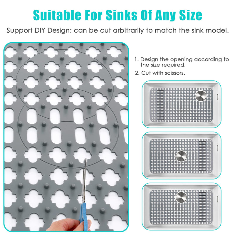 Kitchen Mat, Protectors for Sink 25"x13" Non-Slip Folding Grates for Bottom of Farmhouse Stainless Steel Porcelain Sink, DIY Silicone Can Be Cut to Any Size Grey-1 PCS 25”x13”-DIY 1pcs