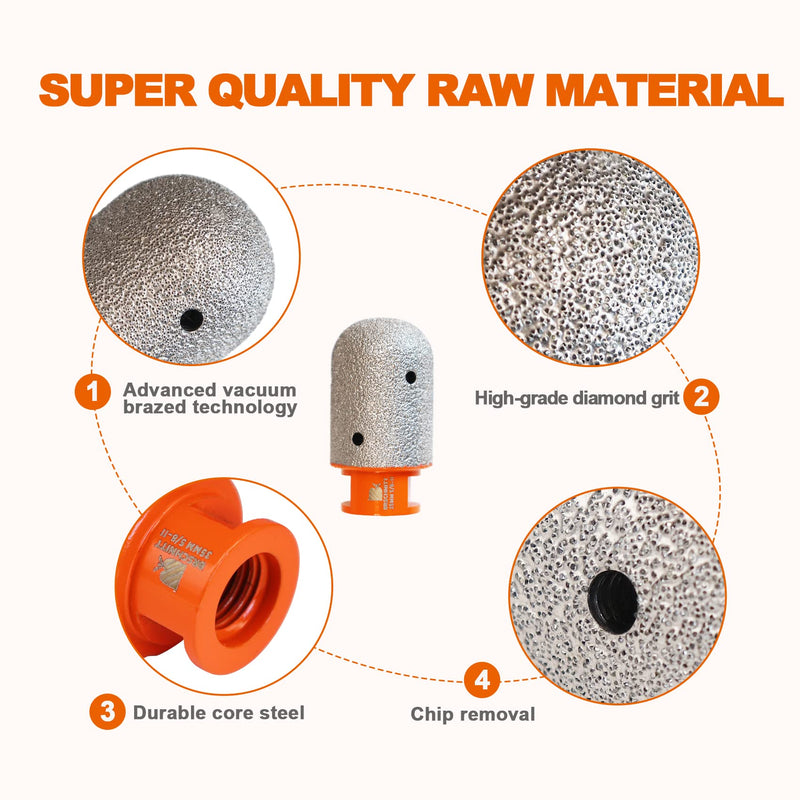 Diamond Finger Milling Bits,BRSCHNITT 1-3/8 Inch 35mm Dry Core Drill Bit with 5/8-11 Thread for Enlarging Shaping Existing Holes of Porcelain Tile Ceramic Marble Granite Countertop 1-3/8"(35mm)