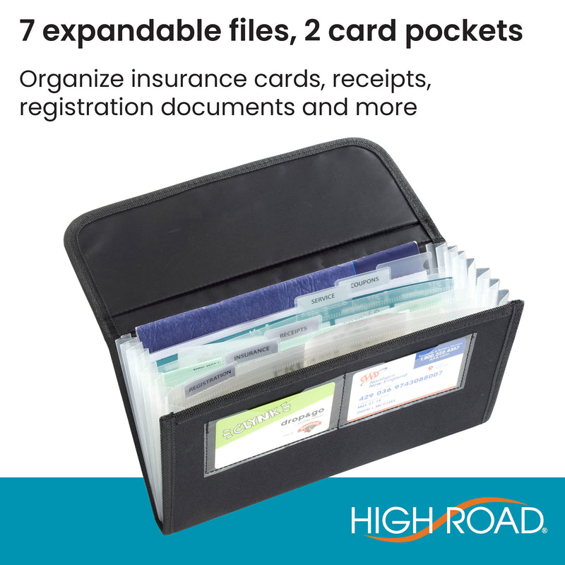High Road Glove Box Organizer - Insurance and Registration Holder for Car Documents and Paperwork - Expandable Front Seat Organizer with Card Pockets Black