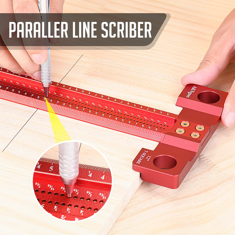 Woodworking Scriber T-Square Ruler 12in with Thoughtful Support Lips, Architect Ruler for Carpenter Work, Layout and Measuring Tools… 12 inch