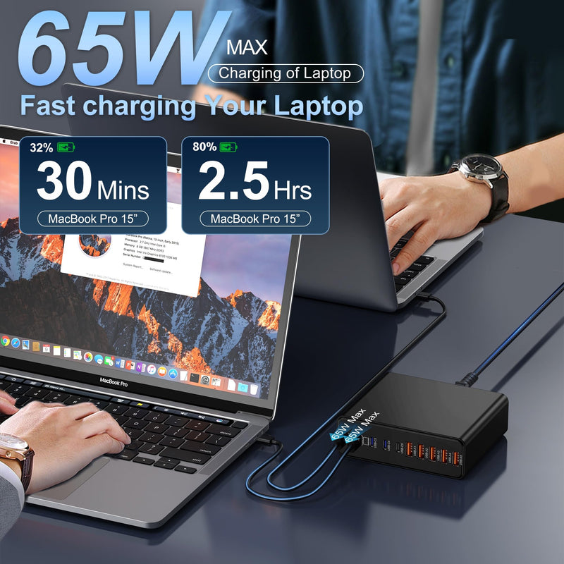 380W USB C Charger,10-Port USB C Charging Station GaN III Fast Charging Station Hub Laptop Adapter for MacBook Pro/Air,iPad,iPhone,Dell XPS,Samsung Galaxy(Black)