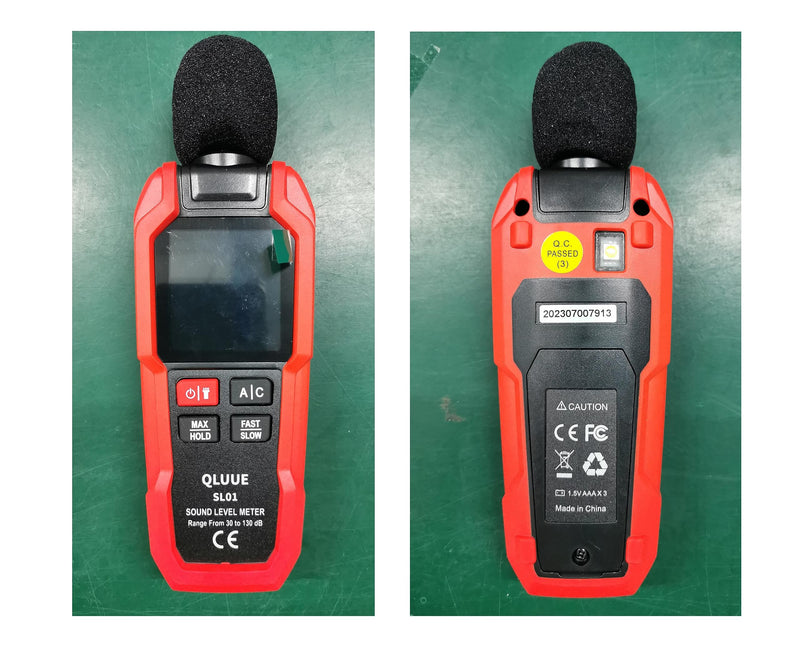 QLUUE Sound Level Meter Digital Portable Decibel Meter 30dB to 130dB A/C Weighted LCD Display Can be used at home, factory and street