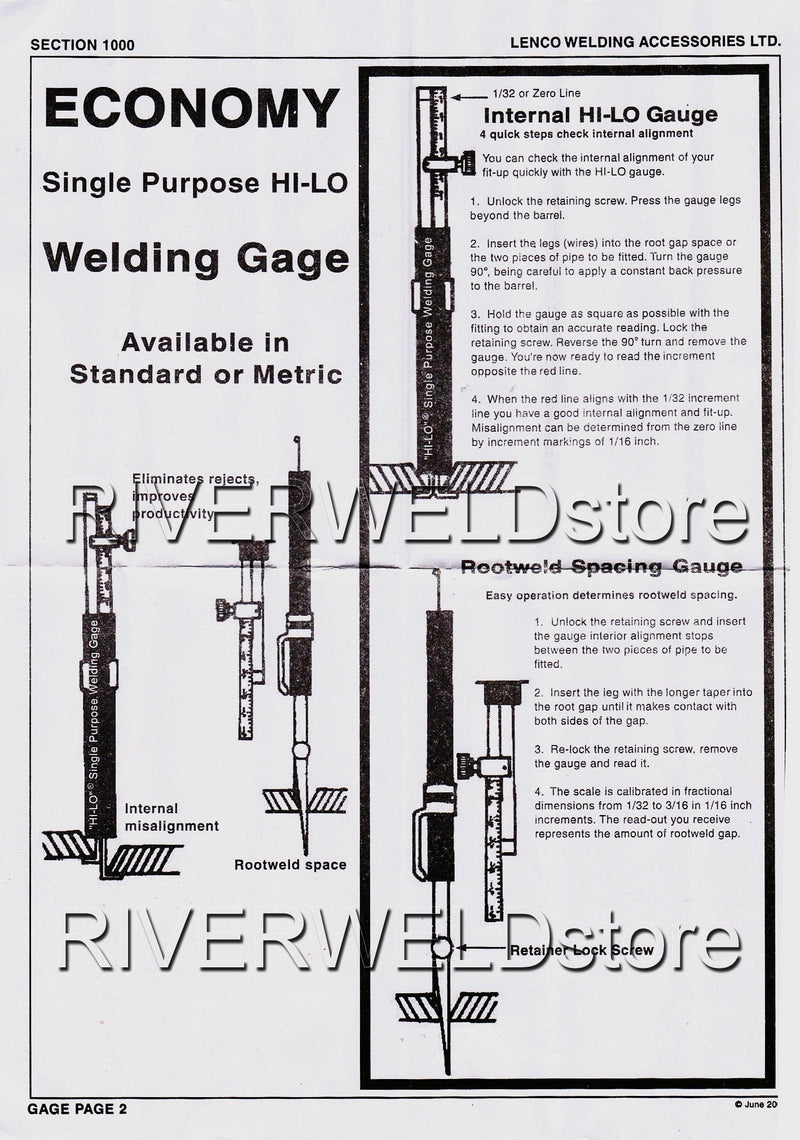 RIVERWELD Hi-lo Welding Gauge Gage Internal Single Purpose Root Gap Checks Root Weld Space and Internal Misalignment Weld Gap Size Weld Height Weld Thickness Marks Inch