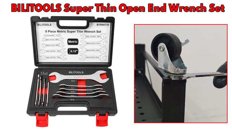 BILITOOLS Super-Thin Open End Wrench Set, Metric Slim Flat Wrenches Set