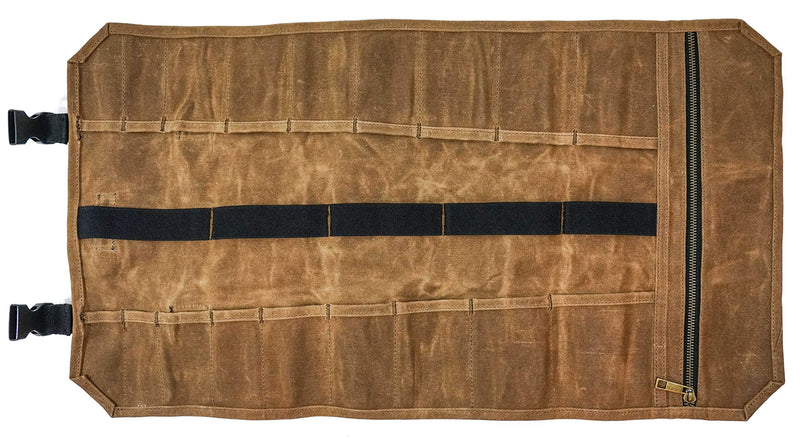 Readywares Tool Roll Bag | Heavy Duty Waxed Canvas Tool Roll with 18 Pockets and Pouch, Durable Canvas Tool Organizer with YKK Zipper, Built Tough for Tradesmen and Everyday Work Standard Tan