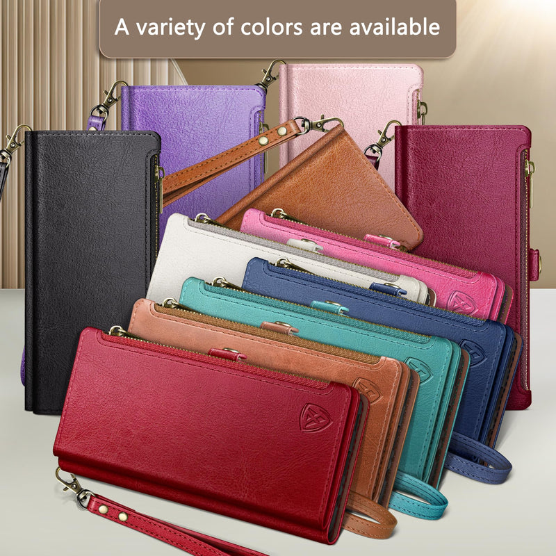 XcaseBar for Moto G 5G 2024/G Play 2024 Wallet case with Zipper Credit Card Holder【RFID Blocking】,Flip Folio Book PU Leather Phone Shockproof Cover Women Men for Moto G Play 2024 case Rose Gold