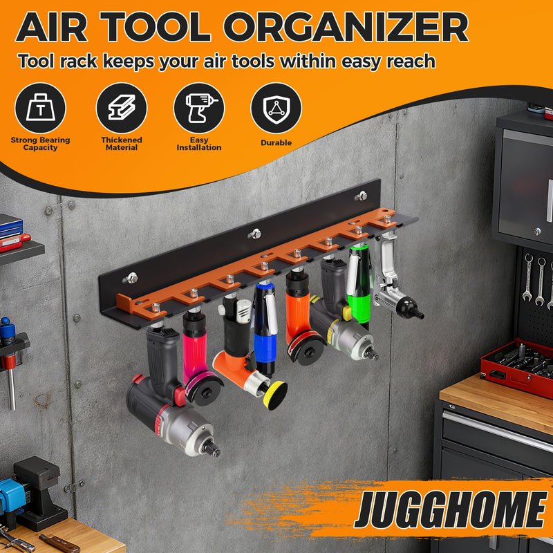 Air Tool Pneumatic Tool Holder,Wall Mount Air Tool Rack,Lockable Air Tool Hanger for Garage Shop Storage Organize,Fit 1/4" Standard Connection Accessories,Comes with Eight Slots 8 Slots Air Tool Holder