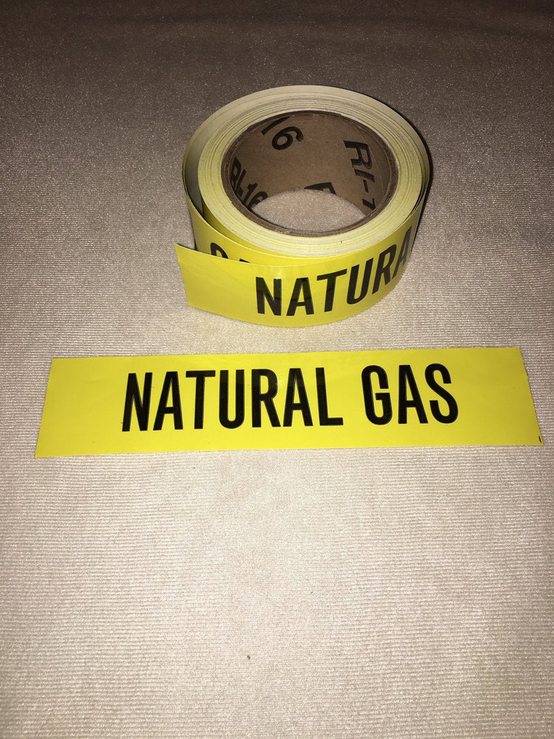 [Australia - AusPower] - Roll of Natural Gas Pipe Markers, 72 Labels in a Roll, Self Adhesive Stickers You Peel and Stick, Black on Yollow, Gas Pipe Stickers, 9" Perforated, 2" X 9" Wide, Good for Gas Inspection 