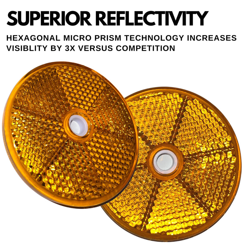 Class A 2" Round Reflector with Center Mounting Hole - Red/Amber/White for Trailers, Trucks, Automobiles, Mail Boxes, Boats, SUV's, RV's, Industrial Applications (2x Amber) 2x Amber