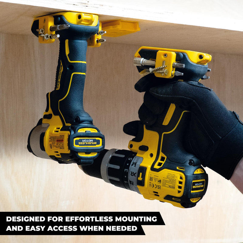 StealthMounts Tool Holder Compatible with DeWalt 20v/60v (4 Pack) - Yellow | StealthMounts Locking Tool Mounts | Made in the UK 8x10/16x20, 4 pack