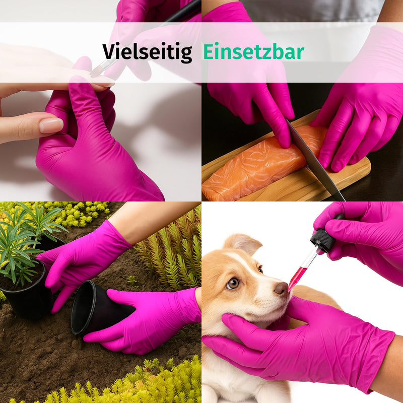 SF Nitrile Gloves M Magenta - Pack of 100 Disposable Gloves, Latex-Free | Powder-free disposable gloves for tattoos, workshops, kitchens, cleaning and household use; versatile for commercial and everyday use