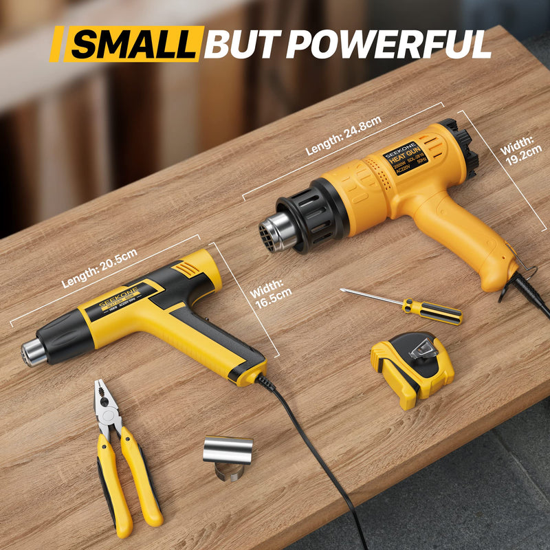 SEEKONE mini hot air gun, 600W dual temperature hot air gun 300℃ & 500℃, with overload protection and ceramic heating core for crafts, embossing, paint stripping, shrinking and shrink tubing