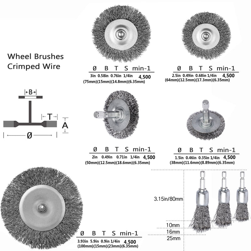 Wire Wheel Cup Brush Set, 0.012-Inch Coarse Crimped Carbon Steel, Die Grinder Wire Brush for Drill, 1/4In Hex Shank, 32 Pack