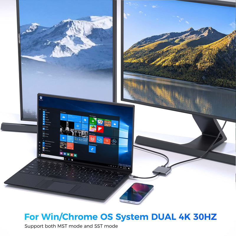 USB C to Dual HDMI Adapter, Dual Monitors Adapter USB C Adapter USB C Hub with 2 HDMI Docking Station 4K @60hz for Laptop HP Dell Surface Lenovo Thinkpad…