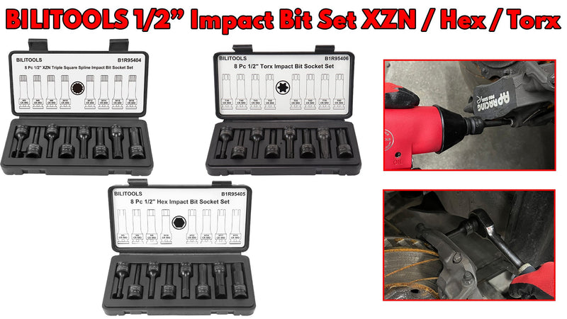 BILITOOLS 8-Piece Impact Torx Bit Socket Set, 1/2 Drive, T30-T80, Cr-Mo