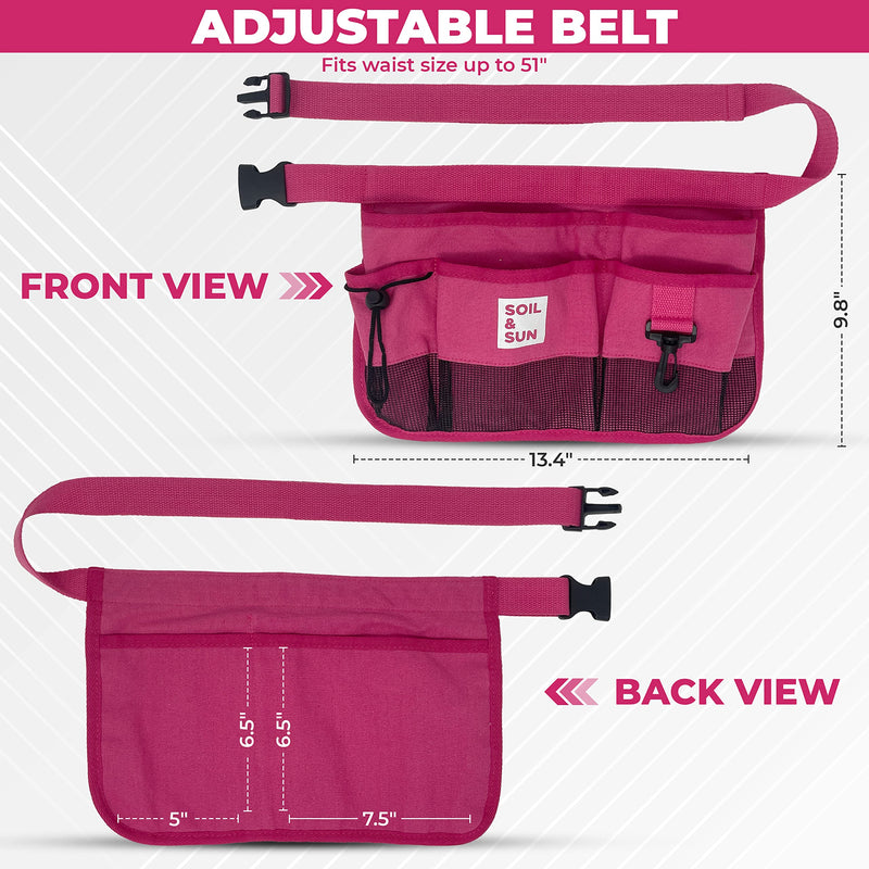 Soil & Sun Garden Tool Belt for Women, Tool Apron, Utility Belt Women, Teacher, Canvas Waist Apron with Pockets,Garden Aprons Pink