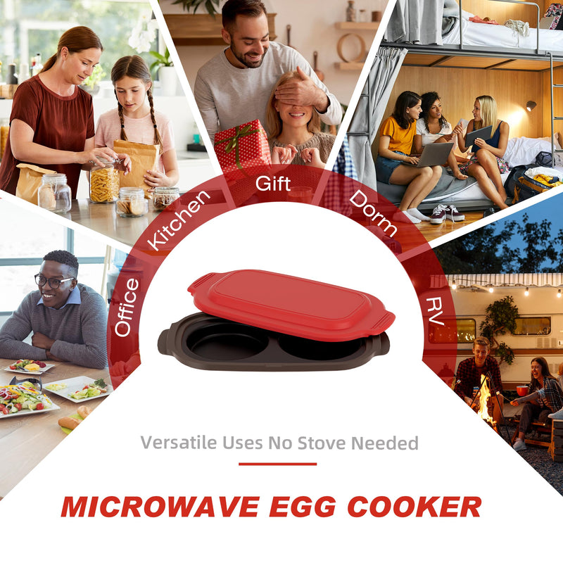 Microwave Egg Cooker, Microwave Egg Poacher | Cooker & Fryer for Breakfast Sandwiches | Maker for 2 Eggs | Dishwasher-Safe & BPA-free, Save Time,Portable for Home,Travel,Gifts Red