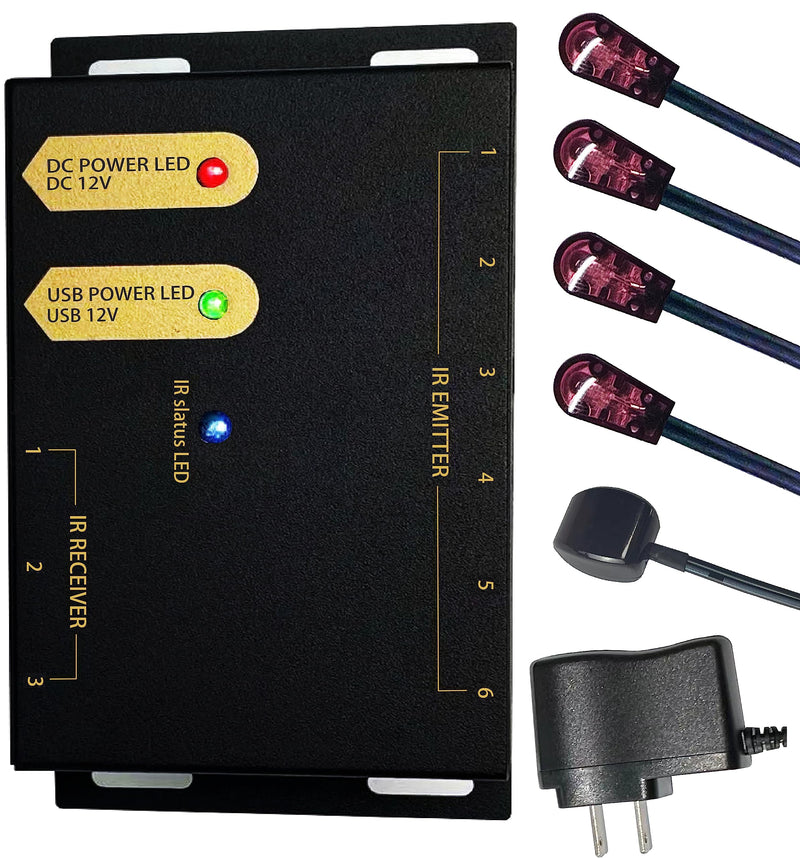 IR Repeater Kit(3 in 6 Out) Infrared Repeater System Kit Remote Controls Home Theater Out of Sight .IR Extender 100 Feet，IR Remote Extender Control Hidden Devices(20KHz-60KHz)