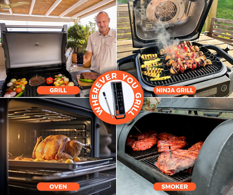 WiFi and Bluetooth Meat Thermometer Digital Wireless - Long Range Connection with Built-in Temperature Display, Meats Probe, Bluetooth Digital Wireless Meat Thermometer for Grilling, Smoking, Cooking