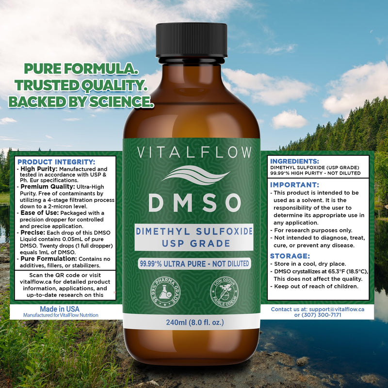 DMSO Liquid 99.99+% Purity Pharmaceutical Grade (USP) - Amber Glass Bottle with Dropper (8 Fl Oz (240 ml)) 8 Fl Oz (240 ml)