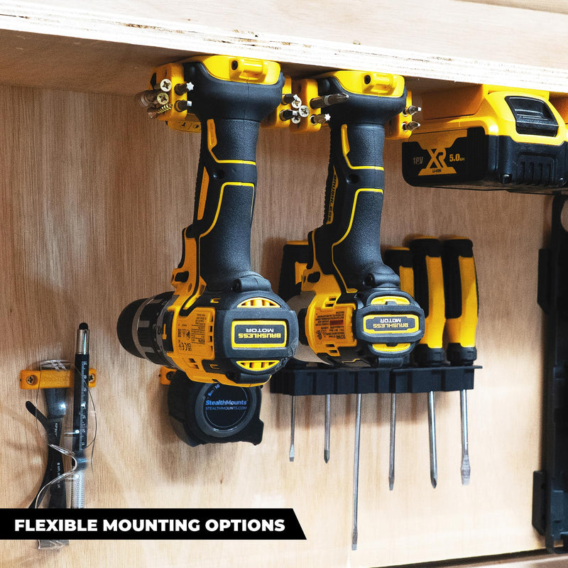 StealthMounts Tool Holder Compatible with DeWalt 20v/60v (4 Pack) - Yellow | StealthMounts Locking Tool Mounts | Made in the UK 8x10/16x20, 4 pack