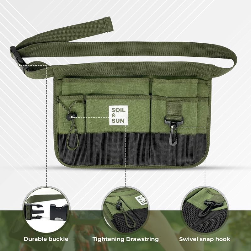 Soil & Sun Garden Tool Belt for Women, Tool Apron, Utility Belt Women, Teacher, Canvas Waist Apron with Pockets,Garden Aprons Green