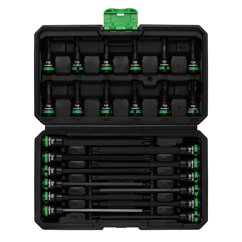 TecoTek 3/8" Drive Impact Torx Bit Socket Set, Extra Long Torx Socket, S2 Alloy Steel Star Bit Sockets, 24PCS Star Bit Set, T10-T60, 2in & 6in Long, CR-V & S2 Alloy Steel Set, Enhanced Storage Case