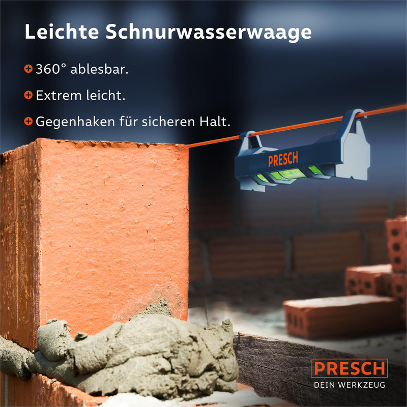 Presch mini spirit levels set 4 pieces. - Mini spirit level, cross spirit level, circular spirit level and string spirit level - All-round set - Reinforced magnet for maximum adhesion - Break-proof acrylic glass spirit levels set of 4.