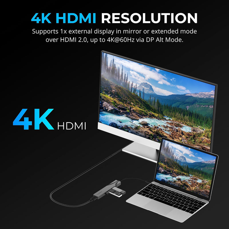 SABRENT Multi-Port USB-C Hub with Power Delivery, HDMI Out, 3 USB A Ports, 4K@60Hz, 90W PD, Aluminum [HB-SHPU] USB-C 5-Port Hub