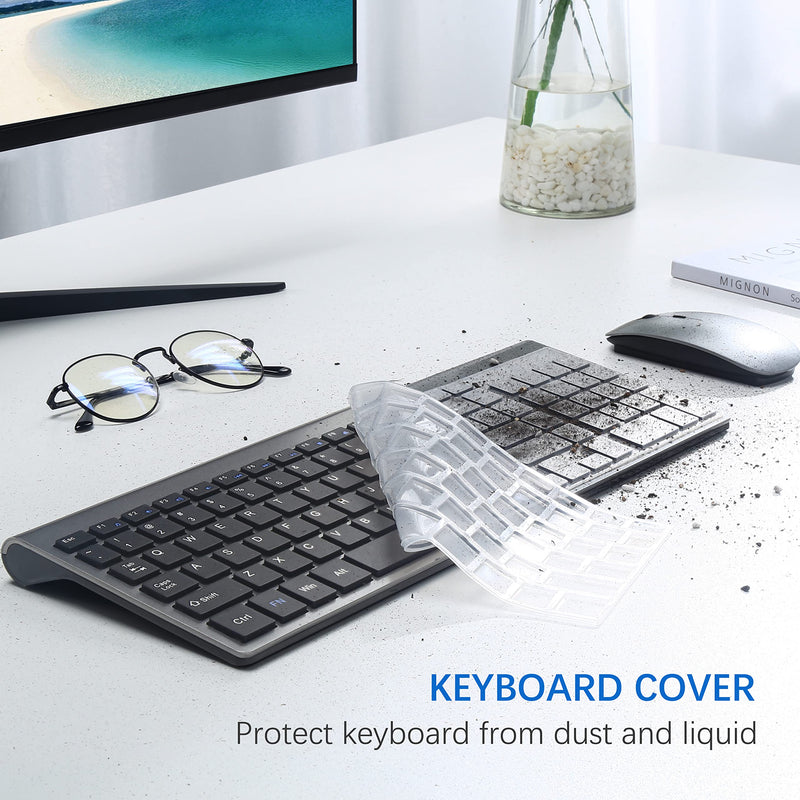 TopMate Wireless Keyboard and Mouse Ultra Slim Combo, 2.4G Silent Compact USB Mouse and Scissor Switch Keyboard Set with Cover, 2 AA and 2 AAA Batteries, for PC/Laptop/Windows/Mac - Gray Black