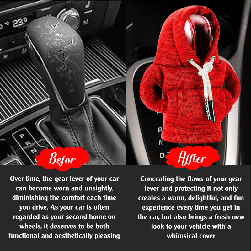 Gear Shift Hoodie, Gear Shift Cover, Universal Car Shift Knob Hoodie, Mini Hoodie for Car Shifter, Automotive Interior Cute Gadgets, Car Accessories and Decorations Reb