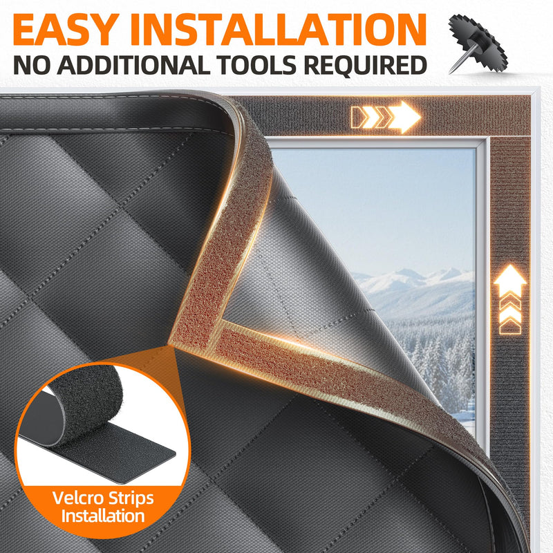 Window Insulation Kit for Winter 47"x63" Cold Weather Thermal Curtain with Heavy Cotton, Insulated Window Cover for Winter & Windows Draft Blocker for Winterizing Windows in Home RV Basement–Black 47"W × 63"H