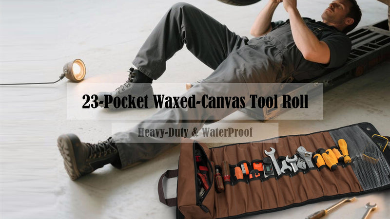 WELKINLAND 23-Pocket Canvas Tool Roll, Heavy-Duty 15L-Large Tool Wrap Roll