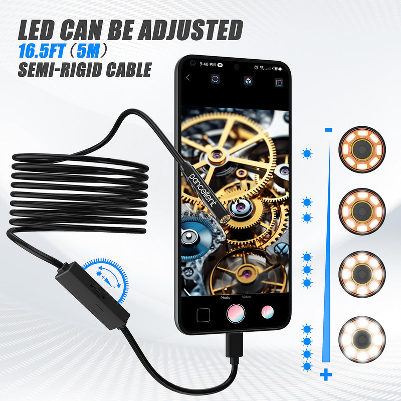 1920P HD Dual Lens Snake Inspection Endoscope, Pancellent Type C Endoscope, Scope Camera with 8 LED Lights for Android and iOS Smartphone, iPhone, iPad, Samsung (5M)