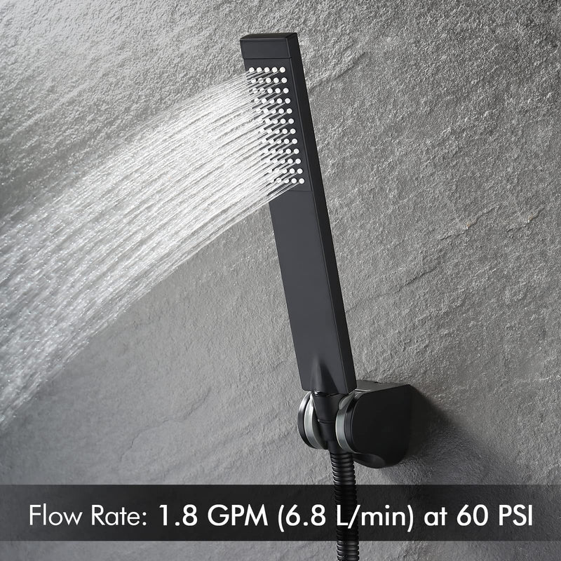 KES BRASS Handheld Shower Head with 1.5-Meter Long Hose and Holder Bracket Replacement Showerhead for Bathroom Showering System Contemporary Square Style Matte Black Finish, LP135-BK